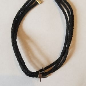 free people black leather choker with 3 charms